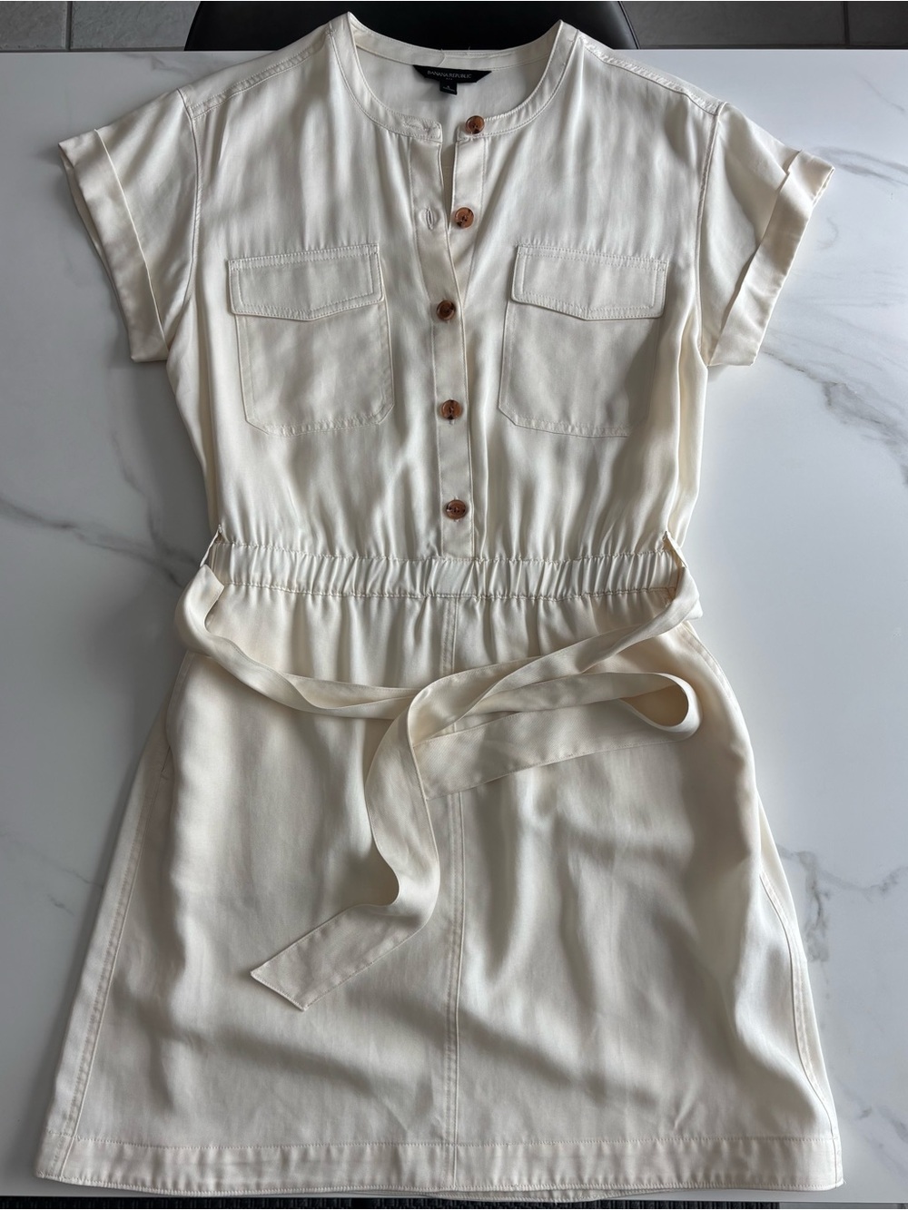 Banana Republic Off-White Utility dress 100% Tencel sz Small - Picture 6 of 14